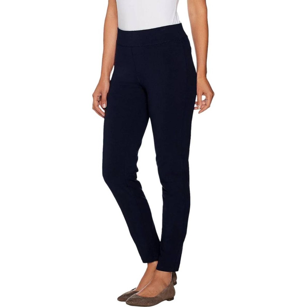Susan Graver Regular Premium Stretch Slim Leg Pull-On Pants Navy XXS